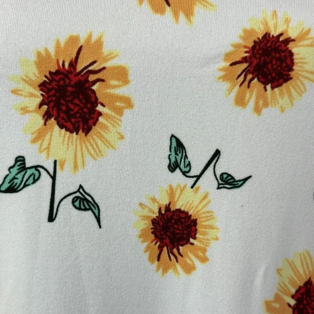 Molerani T Shirt Dress Women XL White Sunflower Print Stretch Round Neck Comfort